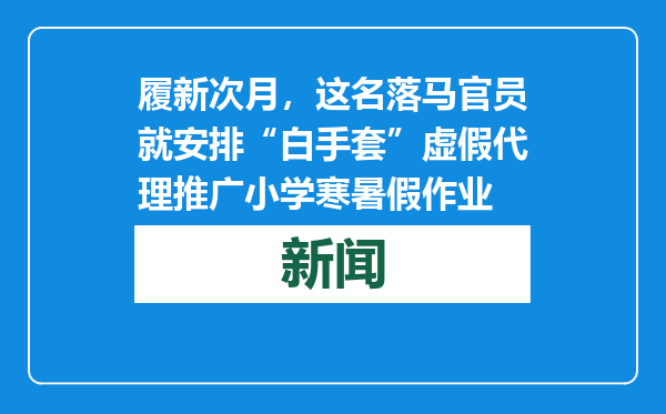 履新次月，这名落马官员就安排“白手套”虚假代理推广小学寒暑假作业