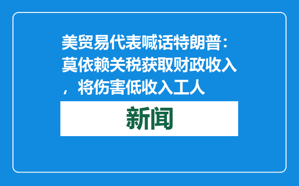 美贸易代表喊话特朗普：莫依赖关税获取财政收入，将伤害低收入工人