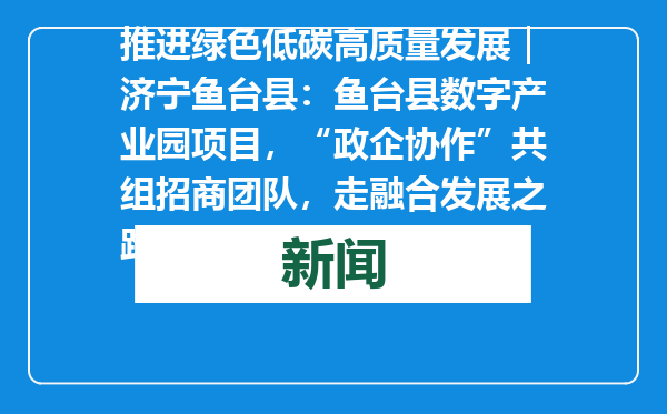 推进绿色低碳高质量发展｜济宁鱼台县：鱼台县数字产业园项目，“政企协作”共组招商团队，走融合发展之路