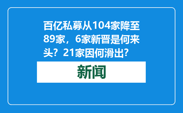 百亿私募从104家降至89家，6家新晋是何来头？21家因何滑出？