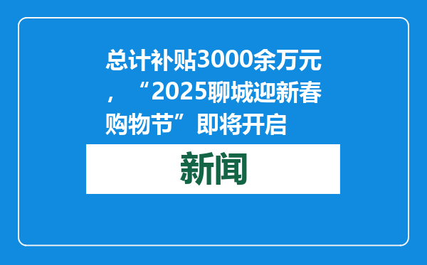 总计补贴3000余万元，“2025聊城迎新春购物节”即将开启