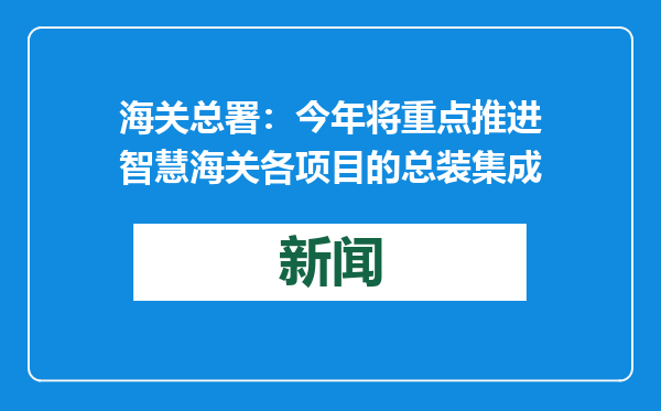 海关总署：今年将重点推进智慧海关各项目的总装集成