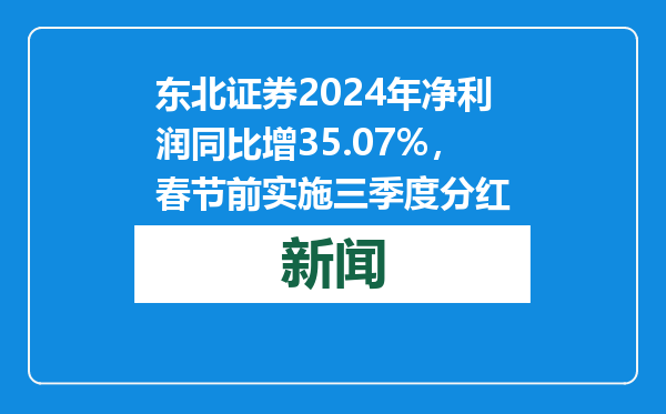东北证券2024年净利润同比增35.07%，春节前实施三季度分红