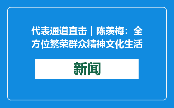 代表通道直击｜陈羡梅：全方位繁荣群众精神文化生活