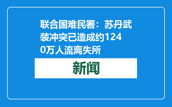 联合国难民署：苏丹武装冲突已造成约1240万人流离失所