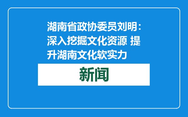 湖南省政协委员刘明：深入挖掘文化资源 提升湖南文化软实力