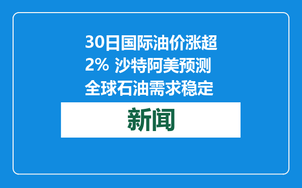 30日国际油价涨超2% 沙特阿美预测全球石油需求稳定
