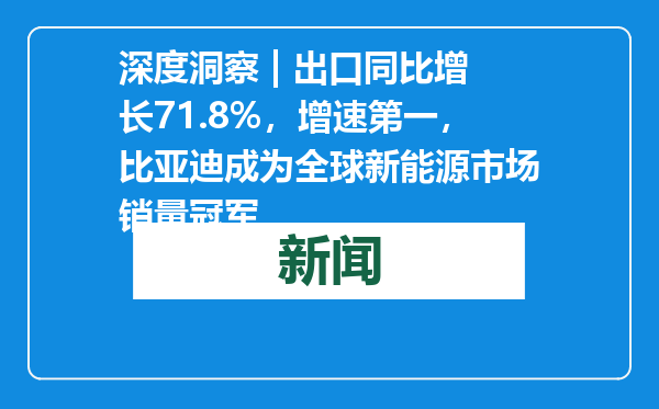 深度洞察 | 出口同比增长71.8%，增速第一，比亚迪成为全球新能源市场销量冠军