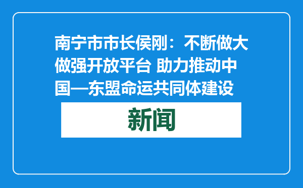 南宁市市长侯刚：不断做大做强开放平台 助力推动中国—东盟命运共同体建设