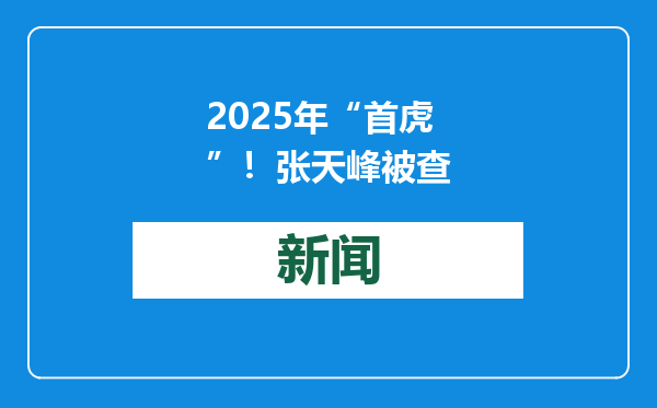 2025年“首虎”！张天峰被查