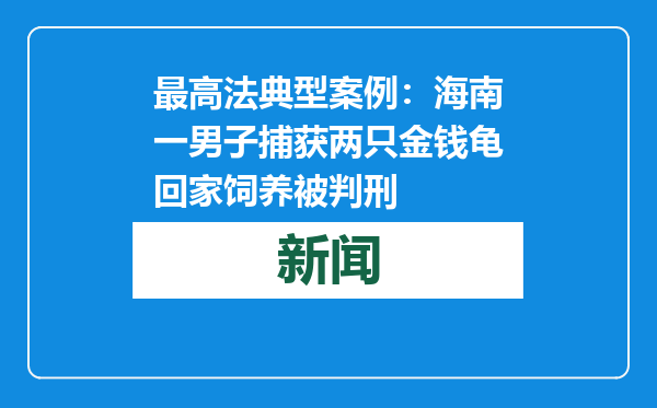 最高法典型案例：海南一男子捕获两只金钱龟回家饲养被判刑