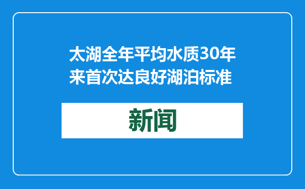 太湖全年平均水质30年来首次达良好湖泊标准
