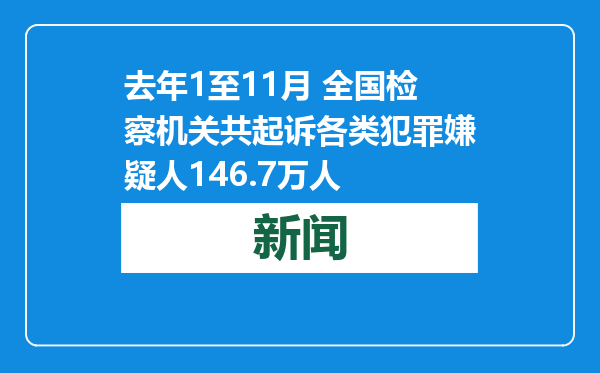 去年1至11月 全国检察机关共起诉各类犯罪嫌疑人146.7万人