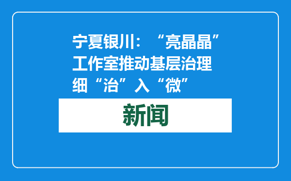 宁夏银川：“亮晶晶”工作室推动基层治理 细“治”入“微”