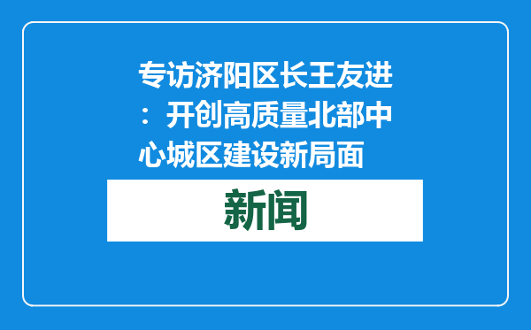 专访济阳区长王友进：开创高质量北部中心城区建设新局面