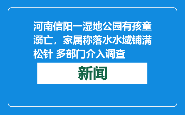 河南信阳一湿地公园有孩童溺亡，家属称落水水域铺满松针 多部门介入调查