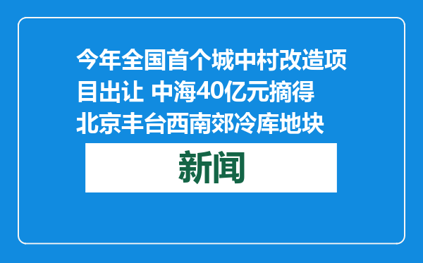 今年全国首个城中村改造项目出让 中海40亿元摘得北京丰台西南郊冷库地块