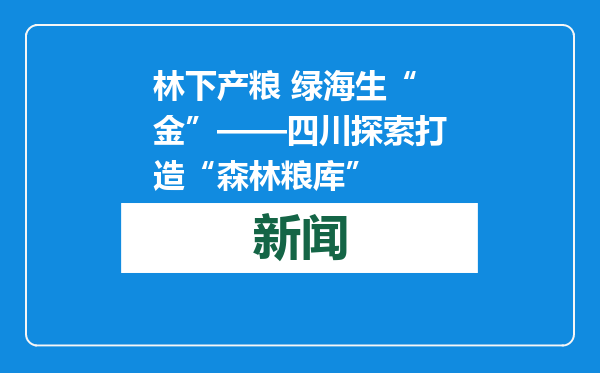林下产粮 绿海生“金”——四川探索打造“森林粮库”