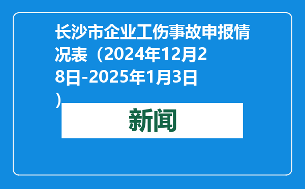 长沙市企业工伤事故申报情况表（2024年12月28日-2025年1月3日）