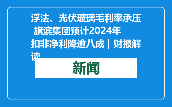 浮法、光伏玻璃毛利率承压 旗滨集团预计2024年扣非净利降逾八成｜财报解读