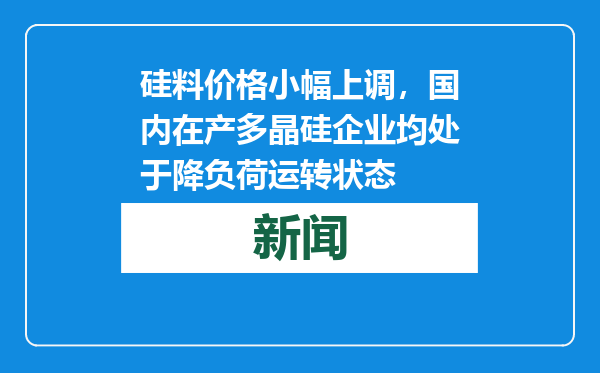 硅料价格小幅上调，国内在产多晶硅企业均处于降负荷运转状态