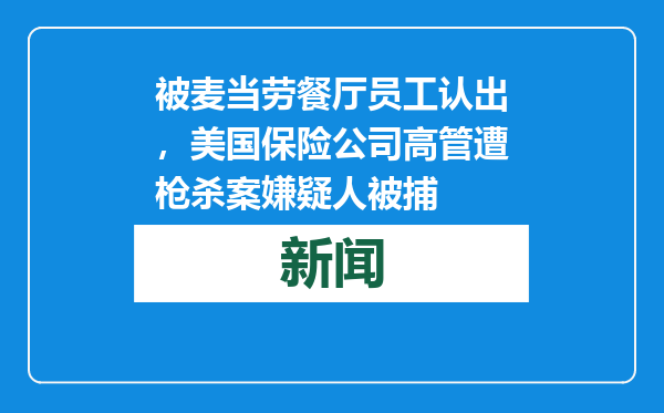 被麦当劳餐厅员工认出，美国保险公司高管遭枪杀案嫌疑人被捕