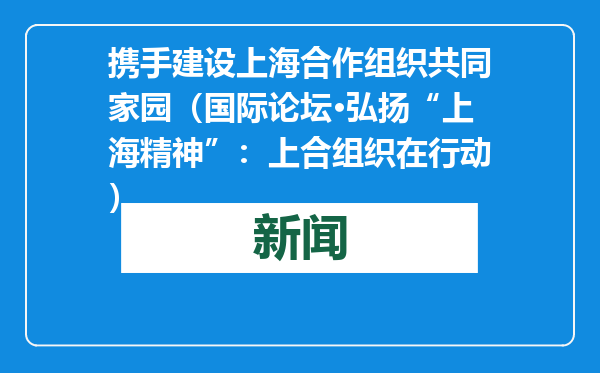 携手建设上海合作组织共同家园（国际论坛·弘扬“上海精神”：上合组织在行动）