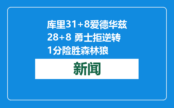 库里31+8爱德华兹28+8 勇士拒逆转1分险胜森林狼