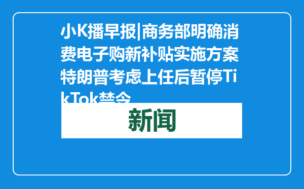 小K播早报|商务部明确消费电子购新补贴实施方案 特朗普考虑上任后暂停TikTok禁令