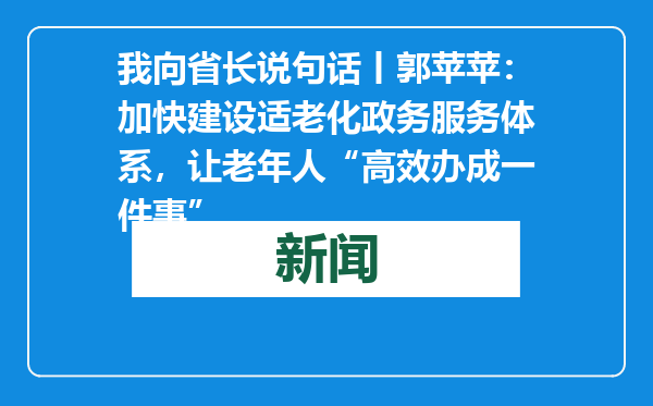 我向省长说句话丨郭苹苹：加快建设适老化政务服务体系，让老年人“高效办成一件事”