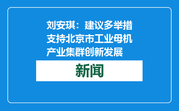 刘安琪：建议多举措支持北京市工业母机产业集群创新发展
