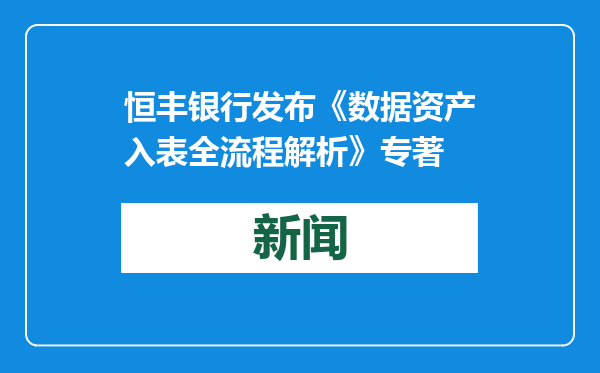 恒丰银行发布《数据资产入表全流程解析》专著
