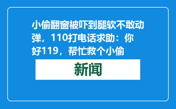 小偷翻窗被吓到腿软不敢动弹，110打电话求助：你好119，帮忙救个小偷