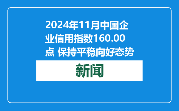 2024年11月中国企业信用指数160.00点 保持平稳向好态势