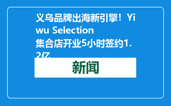义乌品牌出海新引擎！Yiwu Selection集合店开业5小时签约1.2亿