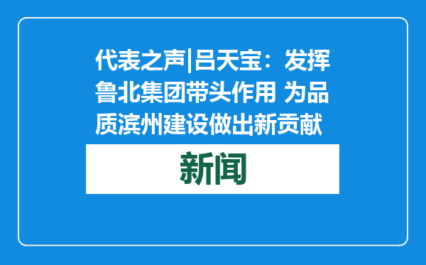 代表之声|吕天宝：发挥鲁北集团带头作用 为品质滨州建设做出新贡献