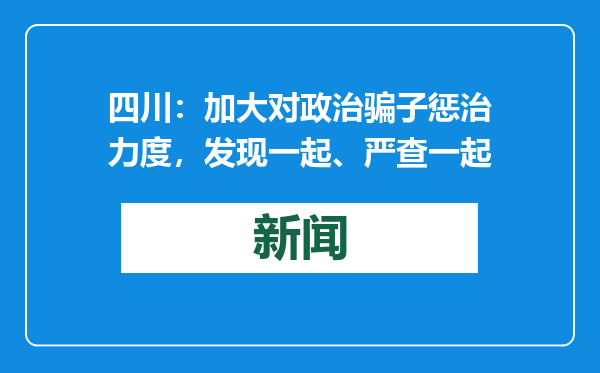 四川：加大对政治骗子惩治力度，发现一起、严查一起