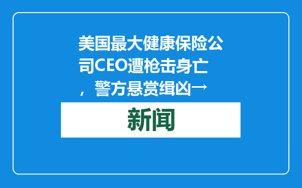 美国最大健康保险公司CEO遭枪击身亡，警方悬赏缉凶→