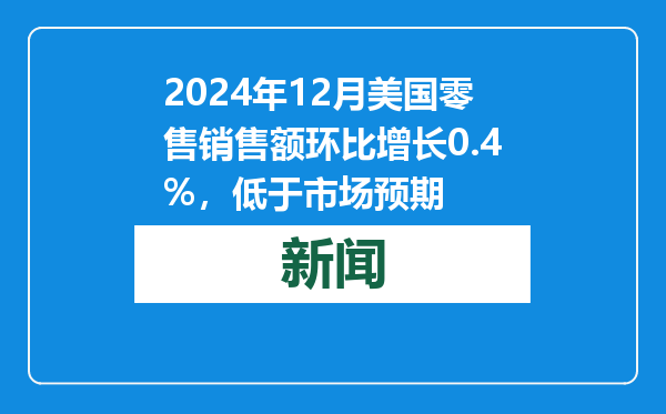 2024年12月美国零售销售额环比增长0.4%，低于市场预期