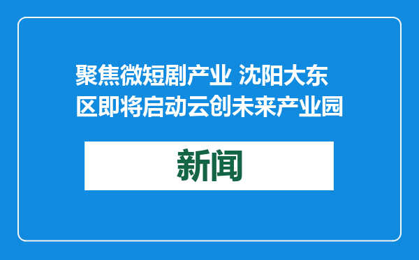 聚焦微短剧产业 沈阳大东区即将启动云创未来产业园
