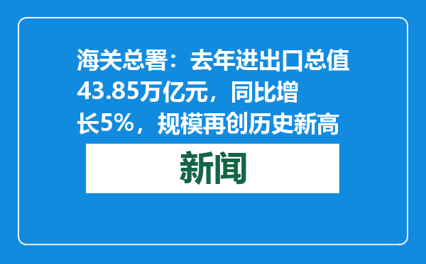 海关总署：去年进出口总值43.85万亿元，同比增长5%，规模再创历史新高