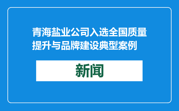 青海盐业公司入选全国质量提升与品牌建设典型案例