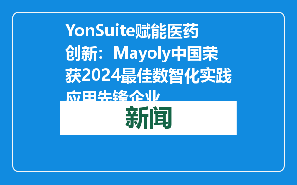 YonSuite赋能医药创新：Mayoly中国荣获2024最佳数智化实践应用先锋企业