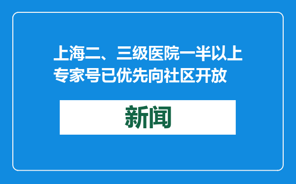 上海二、三级医院一半以上专家号已优先向社区开放