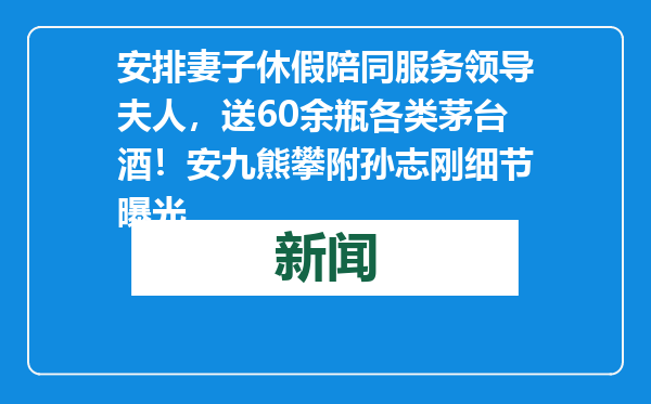 安排妻子休假陪同服务领导夫人，送60余瓶各类茅台酒！安九熊攀附孙志刚细节曝光