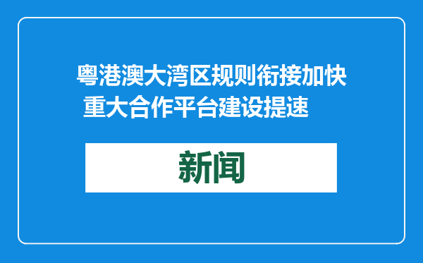 粤港澳大湾区规则衔接加快 重大合作平台建设提速