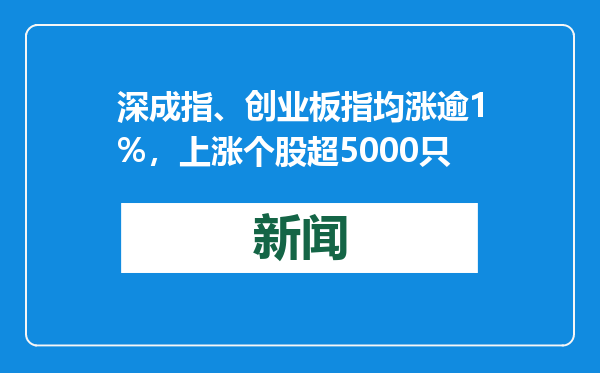 深成指、创业板指均涨逾1%，上涨个股超5000只