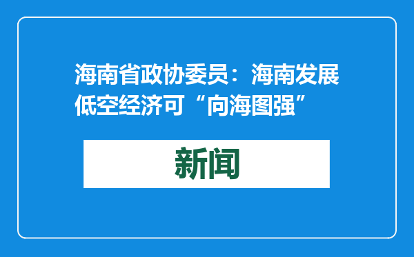 海南省政协委员：海南发展低空经济可“向海图强”