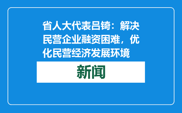 省人大代表吕锜：解决民营企业融资困难，优化民营经济发展环境