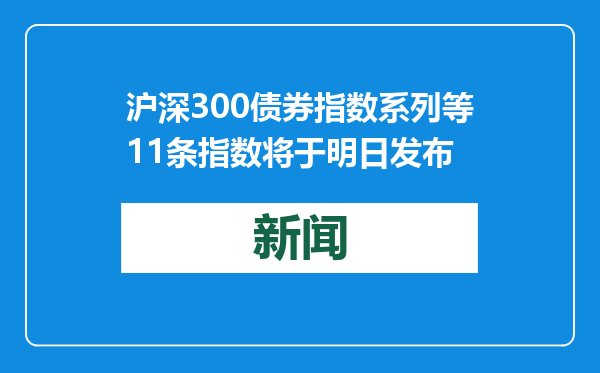 沪深300债券指数系列等11条指数将于明日发布